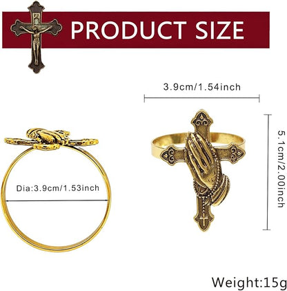Cross Napkin Rings Set of 12 Antique Gold Praying Hands Napkin Holder - Image 3