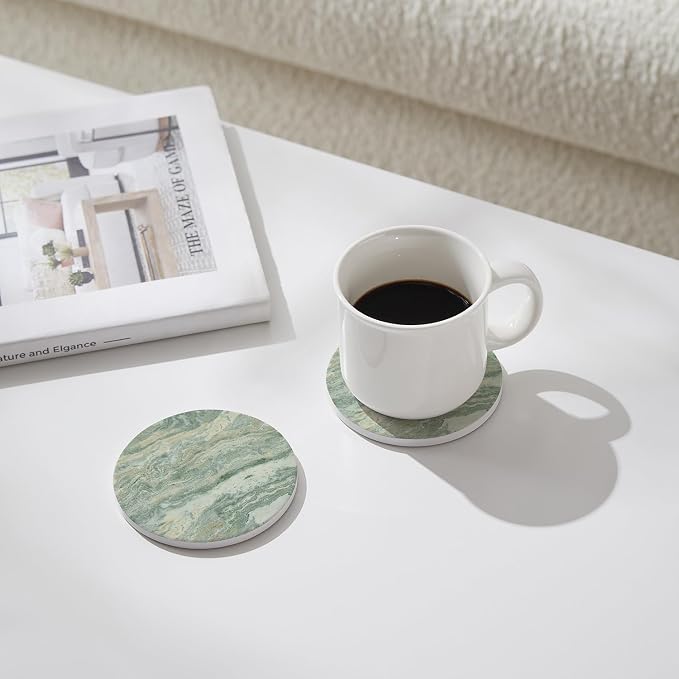 Set of 6 Sage Green Abstract Onyx Marble Coasters - Image 3