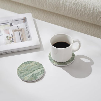 Set of 6 Sage Green Abstract Onyx Marble Coasters - Image 3