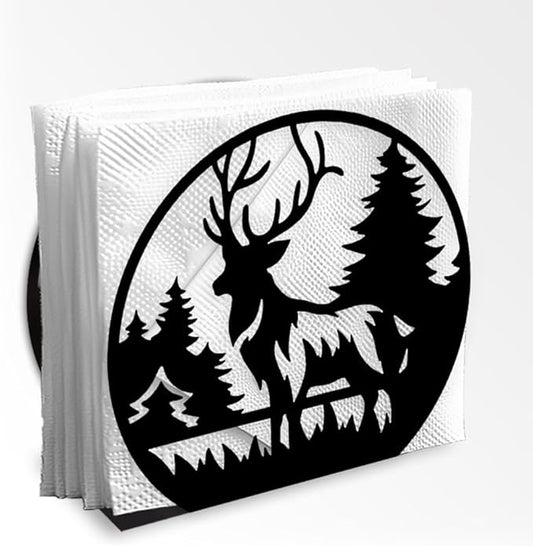 Deer Forests Decorative Black Metal Napkin Holder for Table, 5.3" x 4.8" x 2" Forest Animal Tree Standing Napkin Holder for Home Kitchen Restaurant Picnic Party Coffee Bar Dining Room