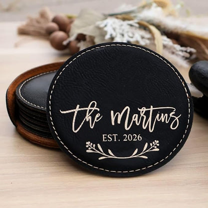 Custom Round Engraved Coasters, Personalized Leather Coaster, Laser Engraved - Image 2
