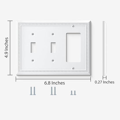 Henne Bery Sunken Pearls Heavy Duty Decorative Wall Plate Switch Plate Outlet Cover (Double Toggle/Single Decorator, White)