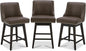 CHITA Counter Height Swivel Bar Stools Set of 3, FSC Certified Upholstered Counter Stools, Modern Swivel Barstools with Wood Legs for Kitchen Island, 26" Seat Height, Faux Leather in Chocolate