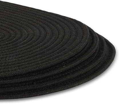 6 Pack Woven Placemats Fabric Tablemats, 12x16 inches Plate Chargers Cotton Weave Placemat Oval Braided Rattan Tablemats for Kitchen Dining Table Outdoor Party Wedding Decoration (Black)
