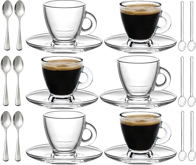 BOHEM'S Espresso Cups, 3.2 oz Small Demitasse Clear Glass Espresso Drinkware by BOHEMS
