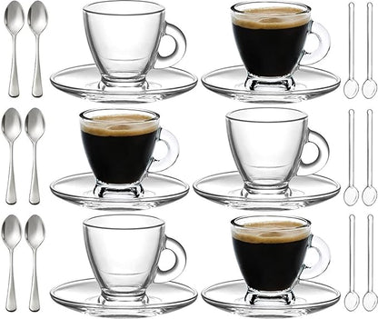 BOHEM'S Espresso Cups, 3.2 oz Small Demitasse Clear Glass Espresso Drinkware by BOHEMS