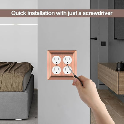 Metal Wall Plate for Electrical Outlets, Decorative Antique Copper Switch Plates Outlet Cover, Light Switch Cover Plate, 2-Gang Wall Plates (Double Duplex Outlet, 2 Pack)