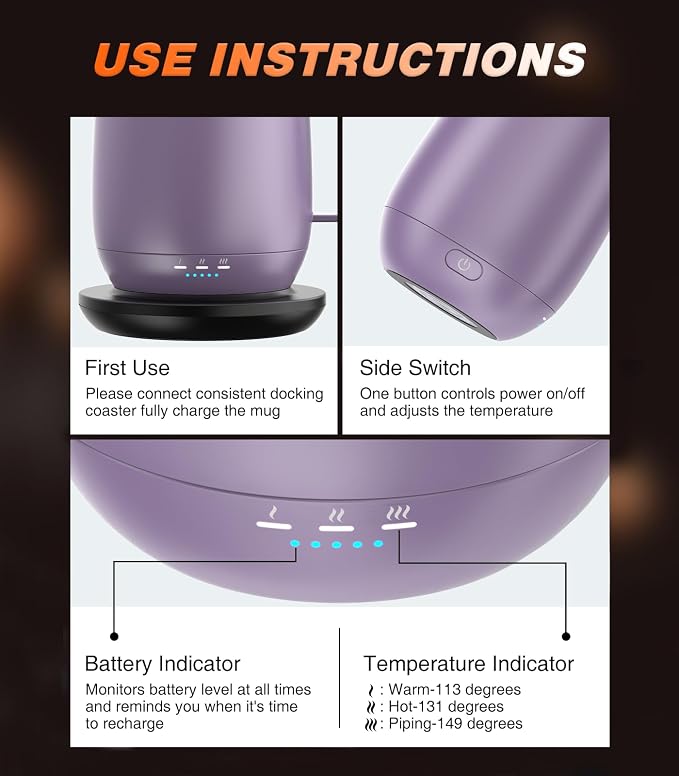 Kepwam Self-Heating Coffee Mug T2, 16oz Electric Heated Mug Hot Up to 149℉ | No - Image 3