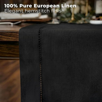 Signature Linen™ by D'Moksha Black Table Runner 120 Inches Long, 100% Pure Linen - Image 2