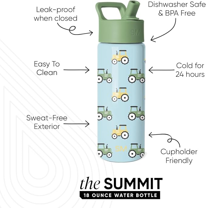 Simple Modern Kids Water Bottle & Toddler Cup | 18oz | Tractor | Insulated - Image 2