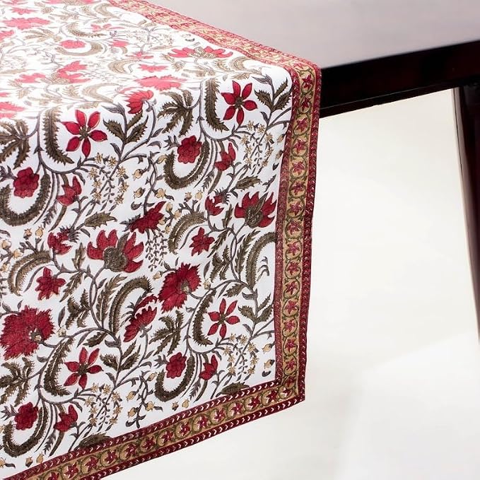 Prune Red Hand Block Print 100% Cotton Reusable Table Runner 16" X 106" Inches - Image 5
