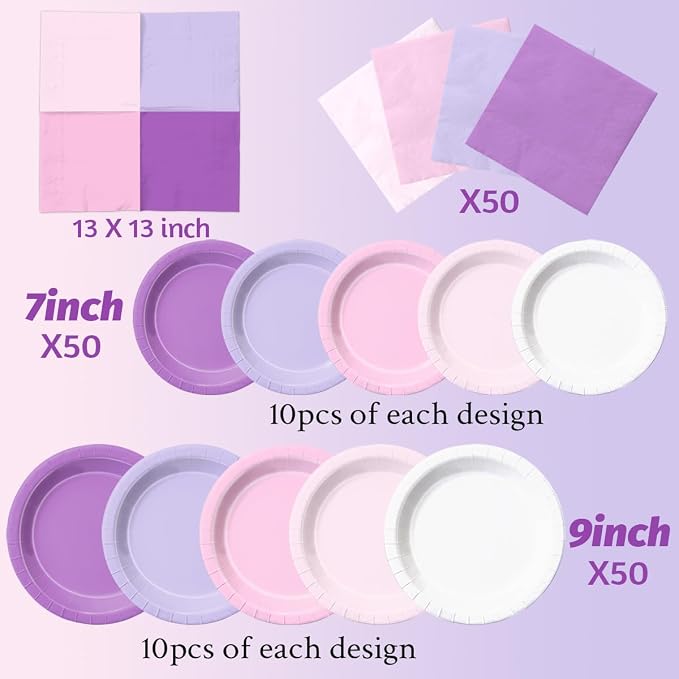 CMUSKO Butterfly Birthday Decorations-150Pcs Light Purple Pink Plates and - Image 4