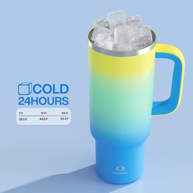 ENCOOL 40 oz Tumbler with Handle and Straw: Stainless Steel Insulated Tumbler - Image 5