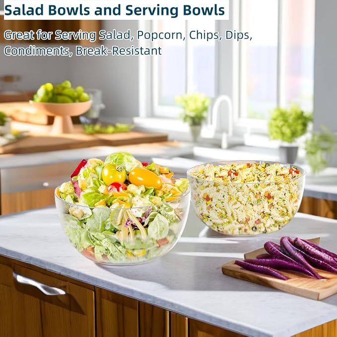 Large Acrylic Salad Bowls and Serving Bowls, Condiments, Break-Resistant Set of - Image 5