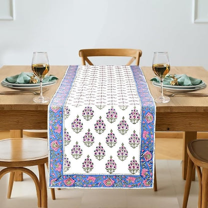Rudy Blue Hand Block Print 100% Cotton Reusable Table Runner 16" X 106" Inches by Ridhi