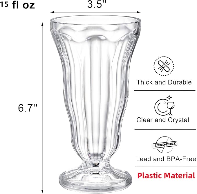 6 Pack Acrylic Milkshake Glasses, 15 OZ Plastic Old Fashioned Soda Glass - Image 2