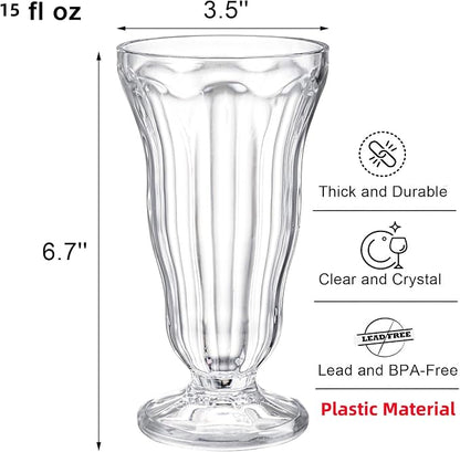 6 Pack Acrylic Milkshake Glasses, 15 OZ Plastic Old Fashioned Soda Glass - Image 2