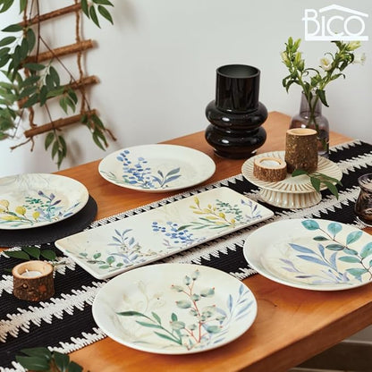 Bico Botanical Valley Salad Plates Set of 4, 8.75 Inch Ceramic Dessert Plates for Salad, Appetizer, Side Dishes, Microwave and Dishwasher Safe, Gift for Housewarming and Thanksgiving