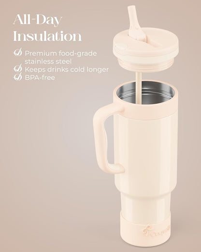 40 oz Insulated Tumbler with Handle and Push-Button Straw Lid, Stainless Steel - Image 4