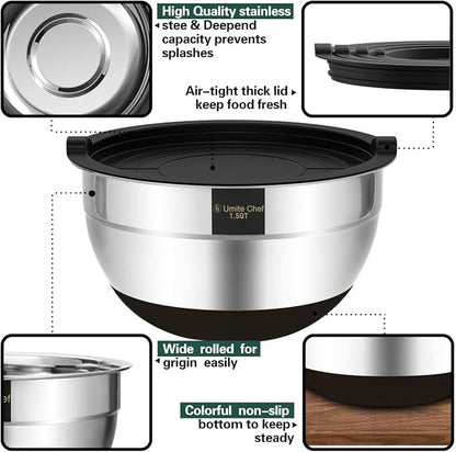 Umite Chef Mixing Bowls with Airtight Lids，6 piece Stainless Steel Metal - Image 7