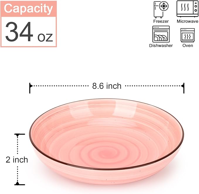 KitchenTour Large Pasta Bowls 34 oz, Ceramic Salad Serving Bowls Set of 6 - Image 2