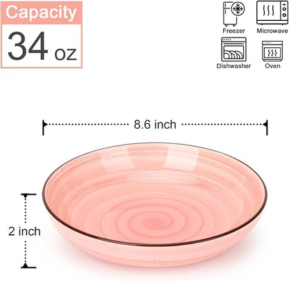 KitchenTour Large Pasta Bowls 34 oz, Ceramic Salad Serving Bowls Set of 6 - Image 2