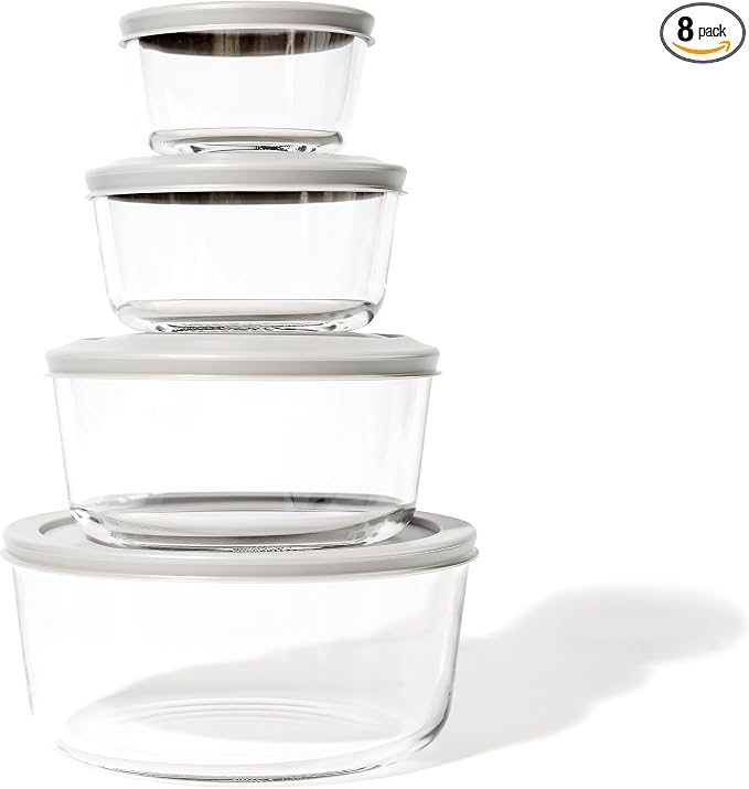 8-Piece Glass Food Storage Containers Set | Round, Microwave & Dishwasher Safe by DuraLiving