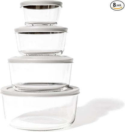 8-Piece Glass Food Storage Containers Set | Round, Microwave & Dishwasher Safe by DuraLiving