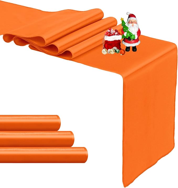 4-Pack Orange Satin Table Runner 12 x 108 Inch Long Bright and Smooth Silk by Pufogu