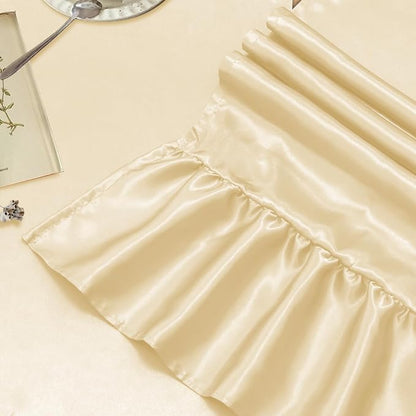 2 Pack Beige Satin Table Runner 12 x 72 Inch | Ruffle Design, Luxurious Dining - Image 4