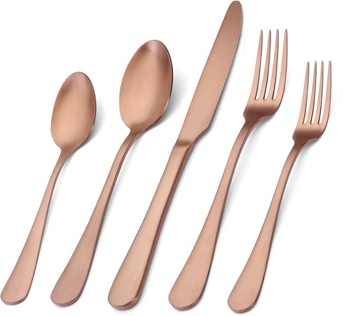 Matte Rose Gold Silverware Set, Satin Finish 20-Piece Stainless Steel Flatware by Sharecook