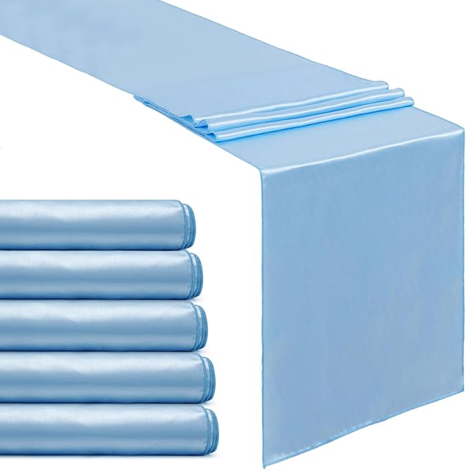 5 Pcs Baby Blue Satin Table Runners 12x108 inch Bright Satin Silk Fabric | by B-COOL