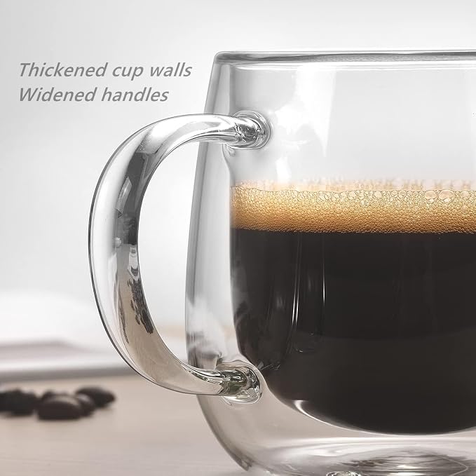 10oz Double Walled Glass Coffee Mugs Set of 2, Borosilicate Glass Cup, Heat & - Image 4