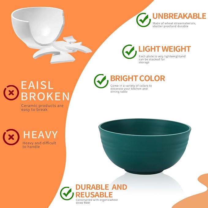 Lazycorner 8 Pcs Wheat Straw Cereal Bowls 26 Oz Wheat Straw Bowls Set Reusable - Image 5