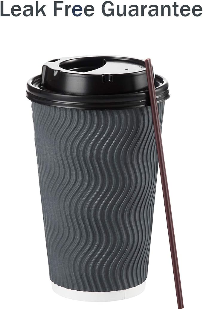 Disposable Coffee Cups with Lids and Straws - 16 oz Togo Hot Paper Coffee Cup - Image 6
