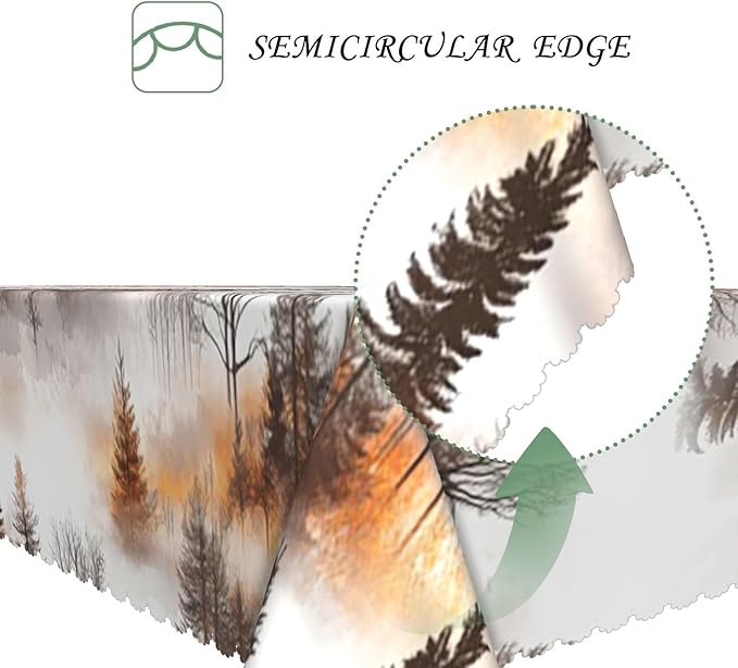 70x140 Inch Nature Rectangle Tablecloth Watercolor Autumn Forest Misty Pine Tree Sunrise Table Cloth Waterproof Reusable Table Cover for Dining Home Kitchen Thanksgiving Picnic BBQ