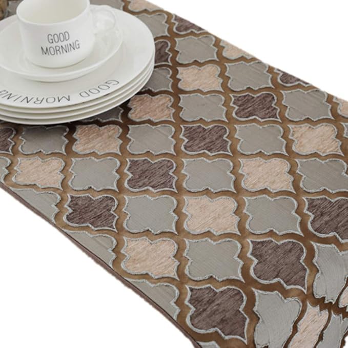 TM Modern Fall Jacquard Weave Geometric Table Runners Coffee Color - Image 2