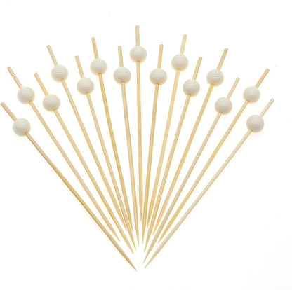 Minisland Milky White Pearl Cocktail Picks, 4.7 Inch Long Bamboo Fancy Toothpicks for Appetizers, Decorative Easter Holiday Wedding Party Food Drink Garnish Fruit Skewer Sticks 100 Counts - MSL455