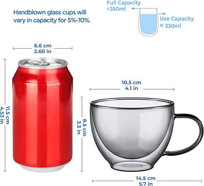 ecooe Black Double Walled Glass Coffee Mug 12 oz Latte Cappuccino Cups Set of 2 - Image 3