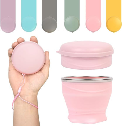 Collapsible Travel Cup with Lid - 6oz Mini Silicone Folding Cup with Stainless by zhuzhiloono