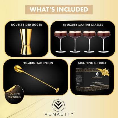 VEMACITY Deluxe Espresso Martini Glasses Set of 4, Bar Tools, Coupe Glasses | - Image 2