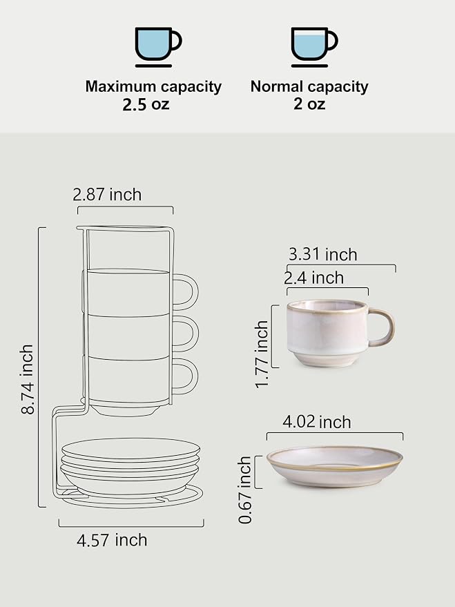 Gomakren 2.5 Ounce Espresso Cups Set of 4 - Image 3