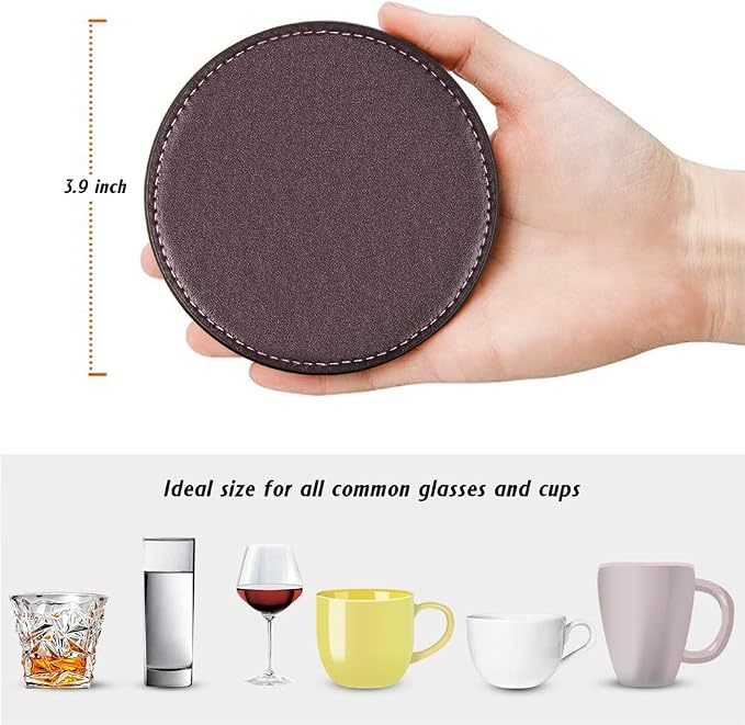 Coasters for Drinks, THIPOTEN Leather Coasters - Image 2