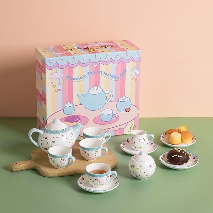 Sweejar Porcelain Tea Set for Little Girls, Kitchen Toys Tea Party Set for Kids - Image 3