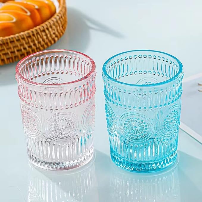 Amzcku Blue Drinking Glasses Set of 4, Vintage Glassware 10 oz- - Image 3