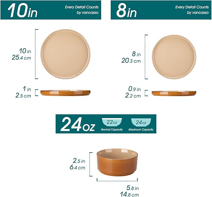 vancasso ONION Ceramic Plates and Bowls Sets, 18 Pieces Brown Dinnerware Sets - Image 2