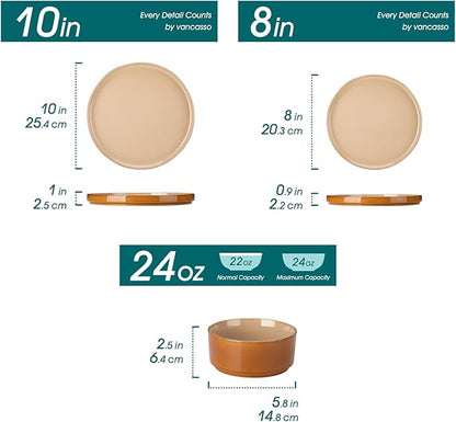vancasso ONION Ceramic Plates and Bowls Sets, 18 Pieces Brown Dinnerware Sets - Image 2
