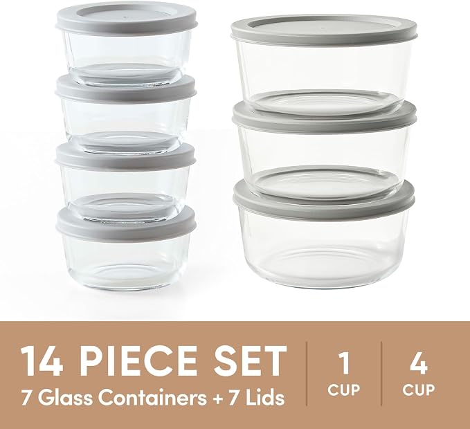 14-Piece Glass Food Storage Containers Set | 1-Cup & 4-Cup, Leakproof | - Image 3