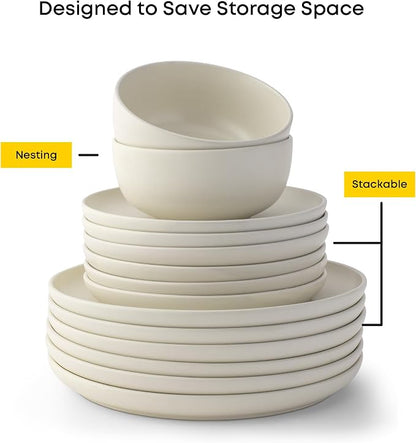JoyJolt Mesa 23oz Stoneware Soup Bowls, 5.8" Matte White Cereal Bowls Set of 6 - Image 2
