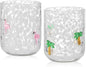 Skylety 2 Pcs Hawaii Icon Juice Rocks Glasses 14 oz Coconut Tree and Flamingo by Skylety